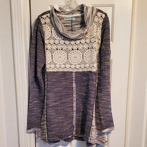 Maurices Marled Tunic Pullover with Crochet and Cowl Neck - Size XL